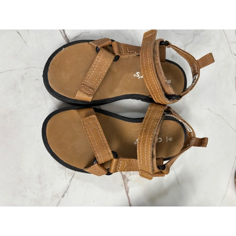 Carters Kids Tan Brown Strappy Sport Sandals Adjustable Hook Loop Size 9M